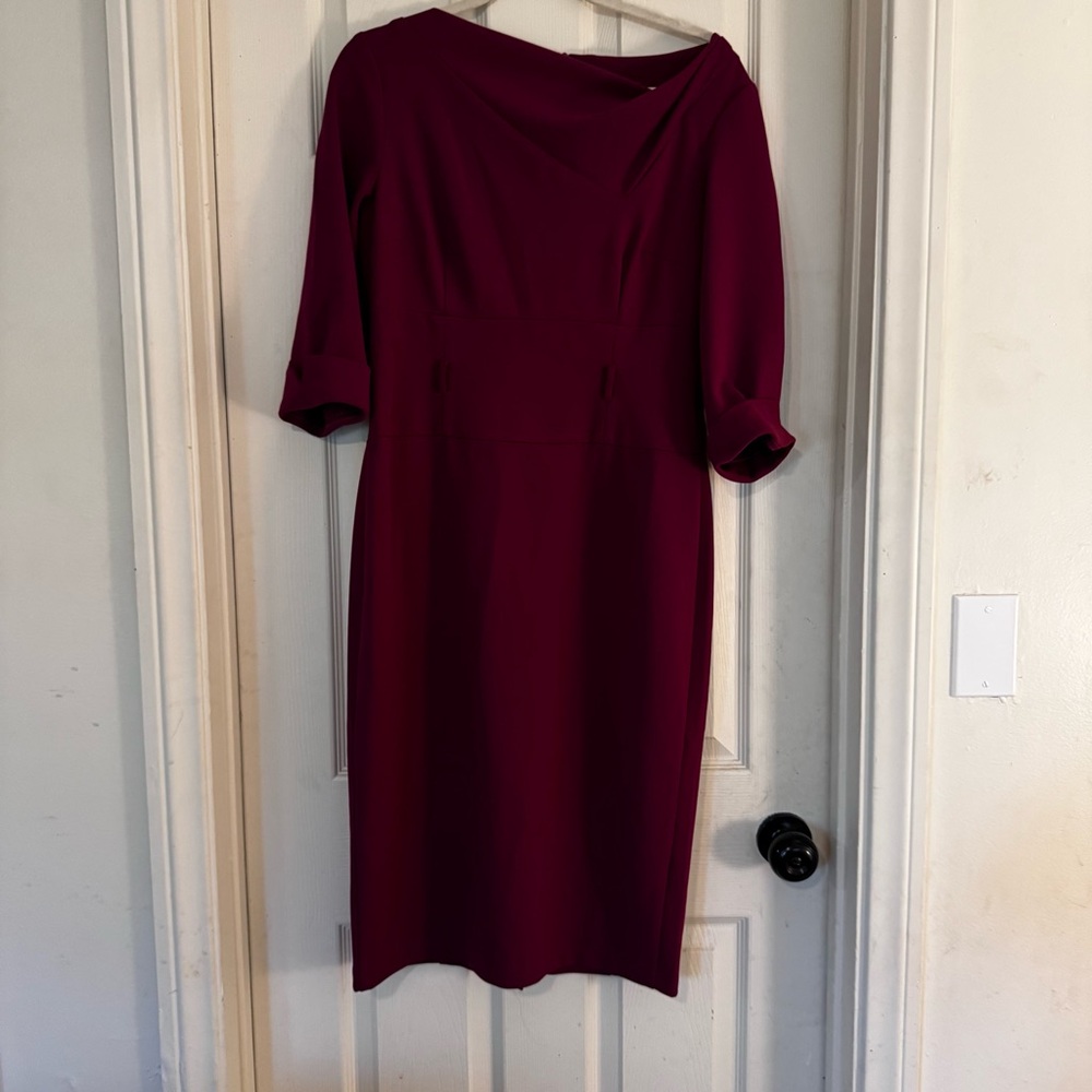 Donna Morgan Red Sheath Dress with Cuffed Sleeves